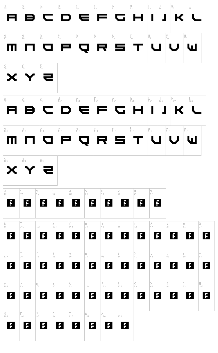 Goteki 45 font map